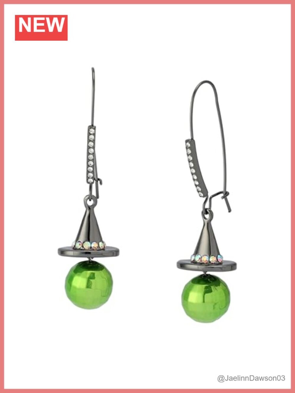 Betsey Johnson Witch Hat Disco Ball Dangle Earrings 2.75"